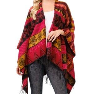 Raj Nele Knit Wrap Poncho Shawl w Tassel